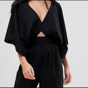 ASOS Design Black Kimono Sleeve Batwing Jumpsuit with Cutout